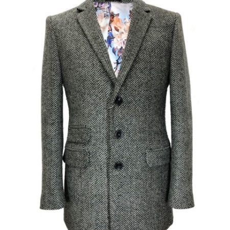 grey herringbone slim fit coat