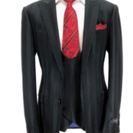 Black Bold Stripe 2 Button 3 Piece Suit