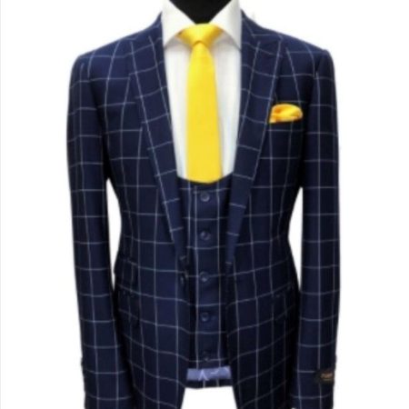 Blue Check One Button 3 Piece Suit