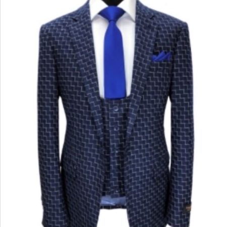 Blue Zigzag Pattern 3 piece Suit