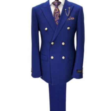 Cobalt Blue Double Breasted Suit with Gold Button