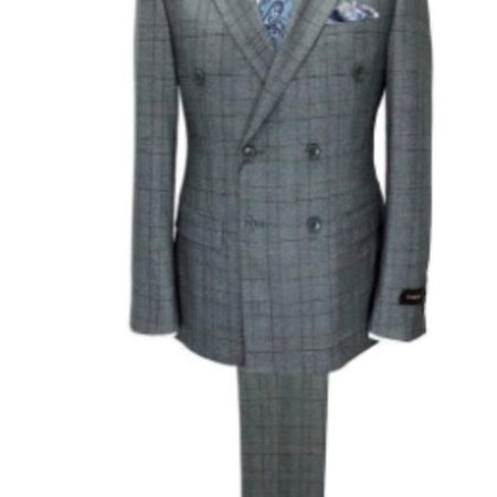 Grey Prince of Wales Check Double Breasted Suit