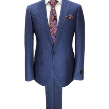 blue striped one button slim fit suit