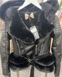 leatherette fur lined hoodie