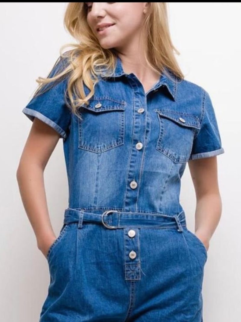 Denim Button Front Jump Suit